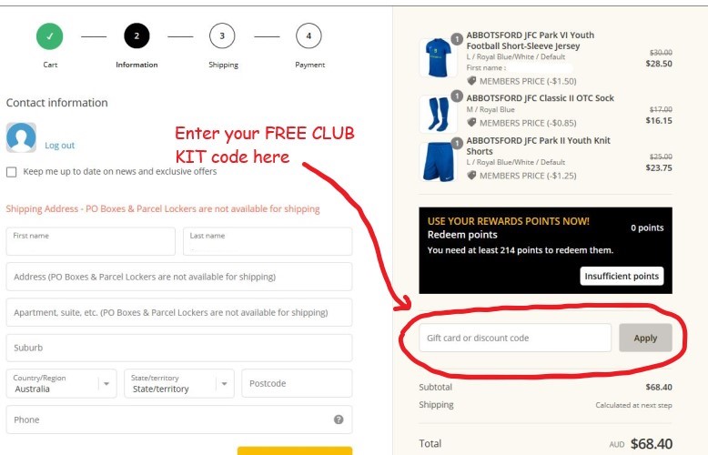 Abbotsford Juniors Football Club free club kit code entry
