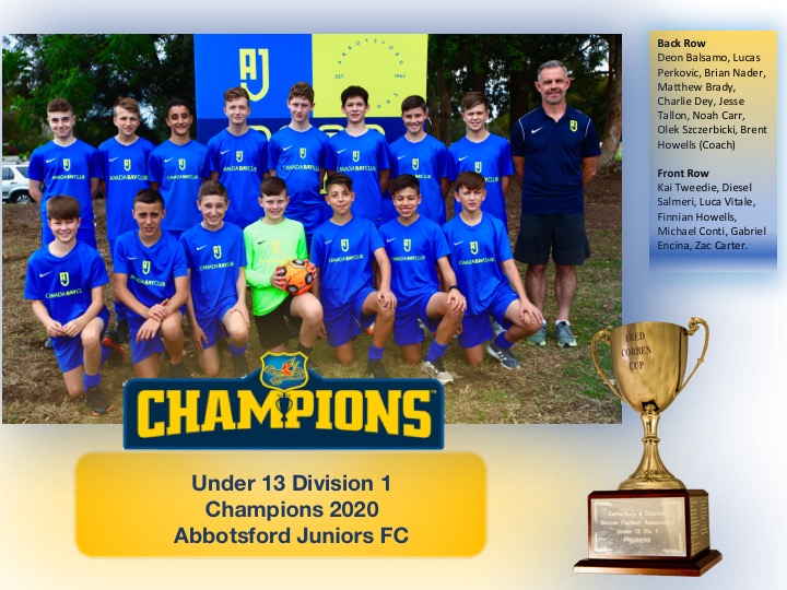 Abbotsford Juniors Under 13/A Division 1 Boys Team - premiers for 2020